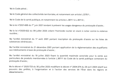 Arrêté réglementant la vente, la détention et la consommation de protoxyde d’azote (N20) dans le département de la Vendée